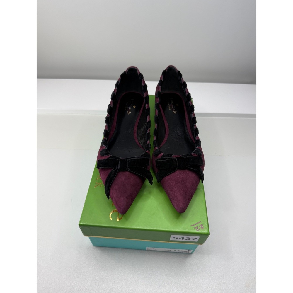 Kate Spade Kalani Deep Cherry Suede Velvet Bow Pointed Toe Shoes 8M Sample - Picture 5 of 7